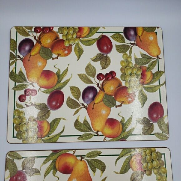 Cork Back Place Mats Fruit Harvest Vtg Plum Apple Green Grapes Pear Peach 2PC - Picture 3 of 16